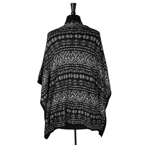 Chico's Women's Kimono Black Gray Geometric Open Front Cardigan Jacket 2 US L/12 - Picture 2 of 8